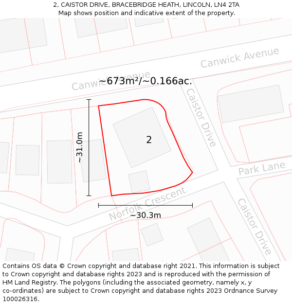 2, CAISTOR DRIVE, BRACEBRIDGE HEATH, LINCOLN, LN4 2TA: Plot and title map