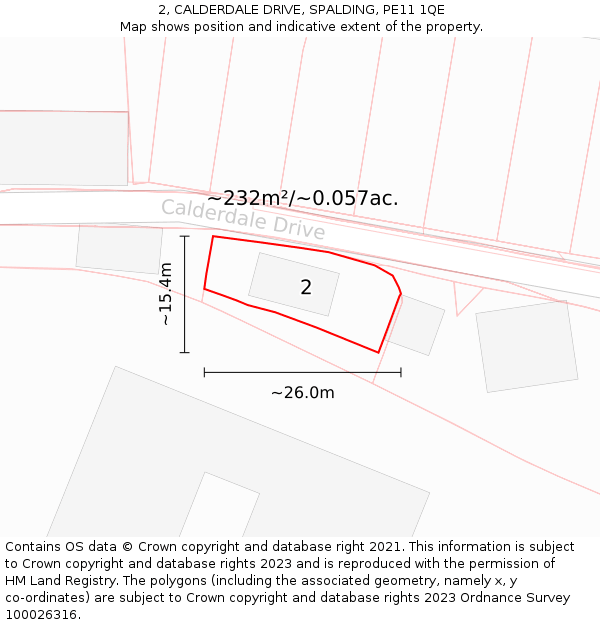 2, CALDERDALE DRIVE, SPALDING, PE11 1QE: Plot and title map