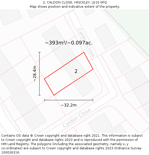 2, CALDON CLOSE, HINCKLEY, LE10 0PQ: Plot and title map