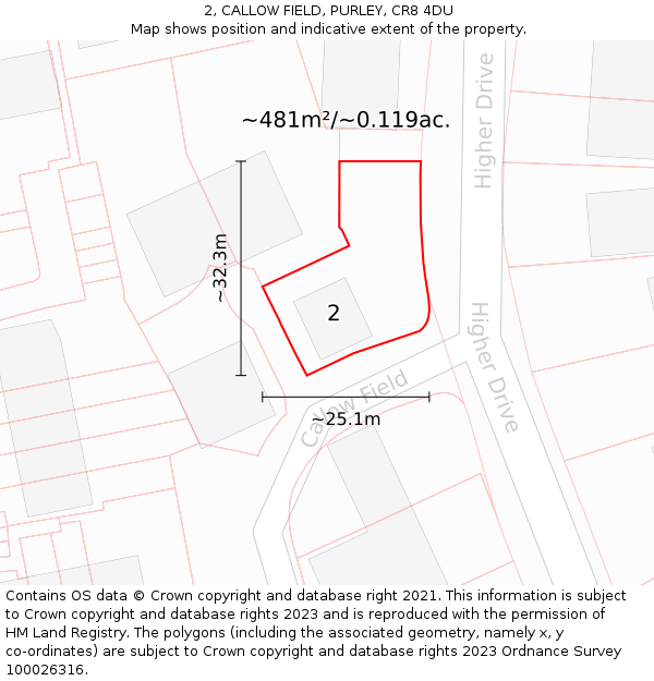 2, CALLOW FIELD, PURLEY, CR8 4DU: Plot and title map