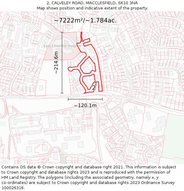 2, CALVELEY ROAD, MACCLESFIELD, SK10 3NA: Plot and title map