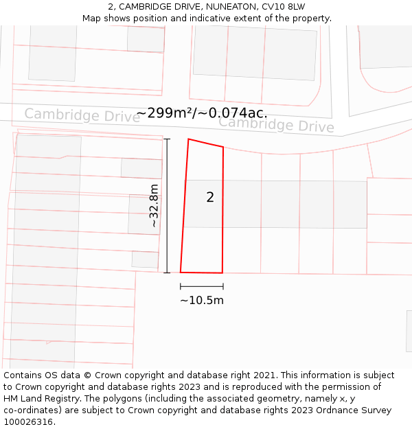 2, CAMBRIDGE DRIVE, NUNEATON, CV10 8LW: Plot and title map