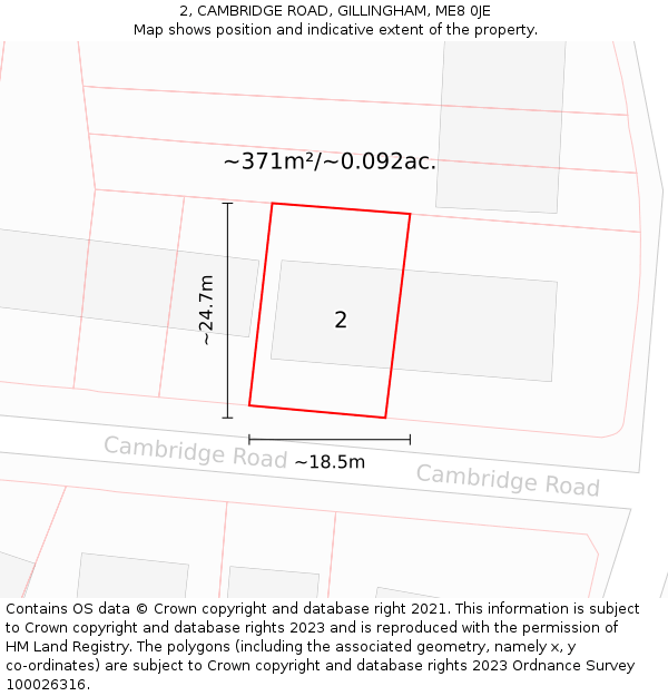 2, CAMBRIDGE ROAD, GILLINGHAM, ME8 0JE: Plot and title map