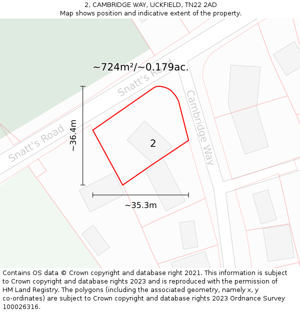 2, CAMBRIDGE WAY, UCKFIELD, TN22 2AD: Plot and title map