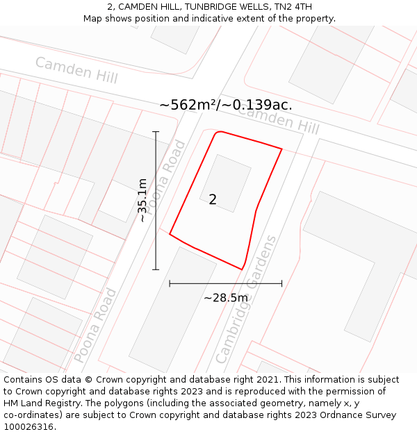 2, CAMDEN HILL, TUNBRIDGE WELLS, TN2 4TH: Plot and title map