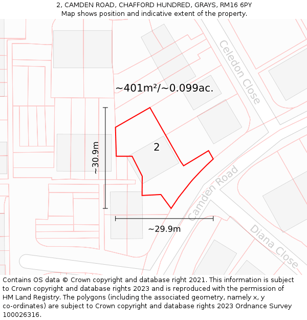 2, CAMDEN ROAD, CHAFFORD HUNDRED, GRAYS, RM16 6PY: Plot and title map