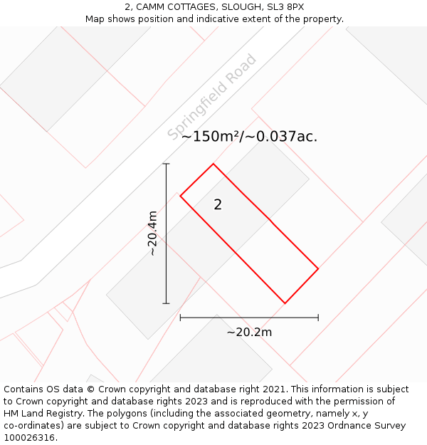 2, CAMM COTTAGES, SLOUGH, SL3 8PX: Plot and title map