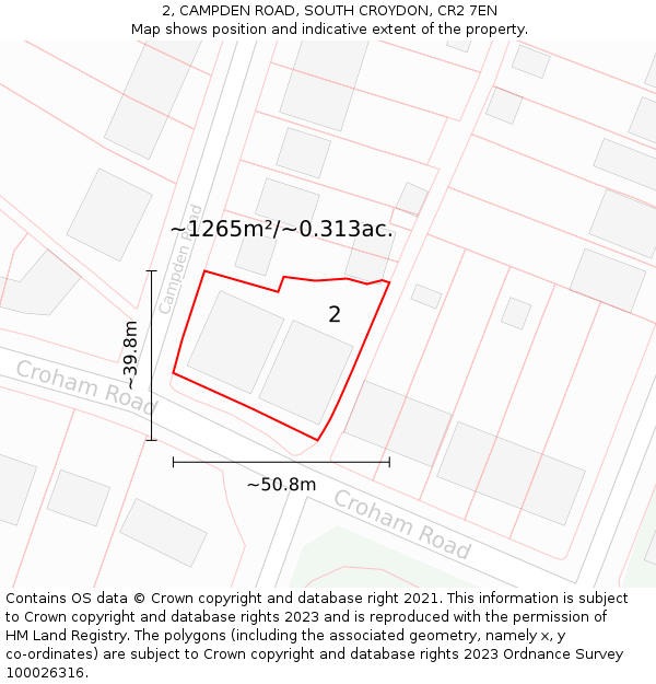 2, CAMPDEN ROAD, SOUTH CROYDON, CR2 7EN: Plot and title map