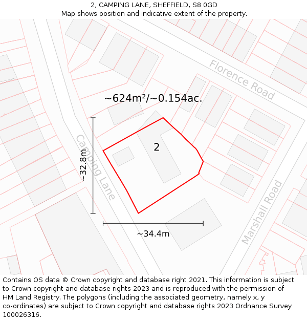 2, CAMPING LANE, SHEFFIELD, S8 0GD: Plot and title map