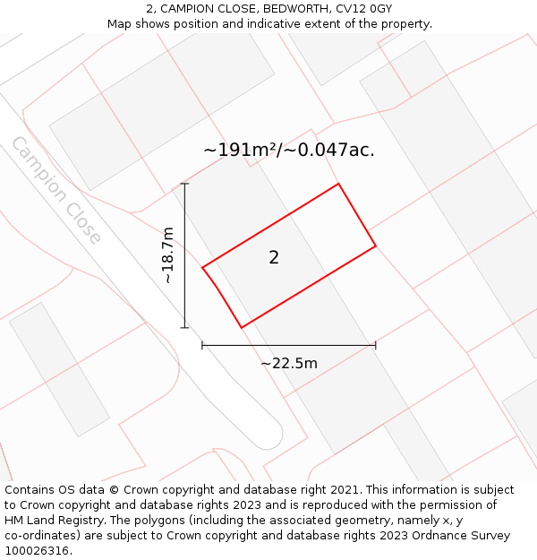 2, CAMPION CLOSE, BEDWORTH, CV12 0GY: Plot and title map