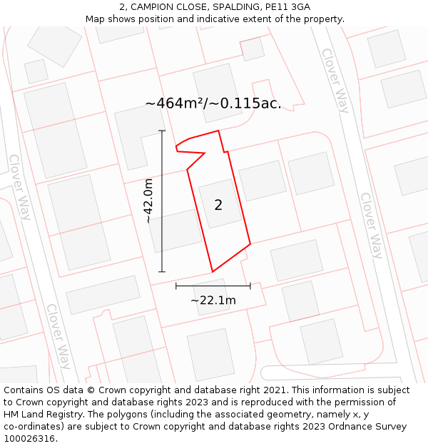 2, CAMPION CLOSE, SPALDING, PE11 3GA: Plot and title map