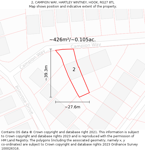 2, CAMPION WAY, HARTLEY WINTNEY, HOOK, RG27 8TL: Plot and title map