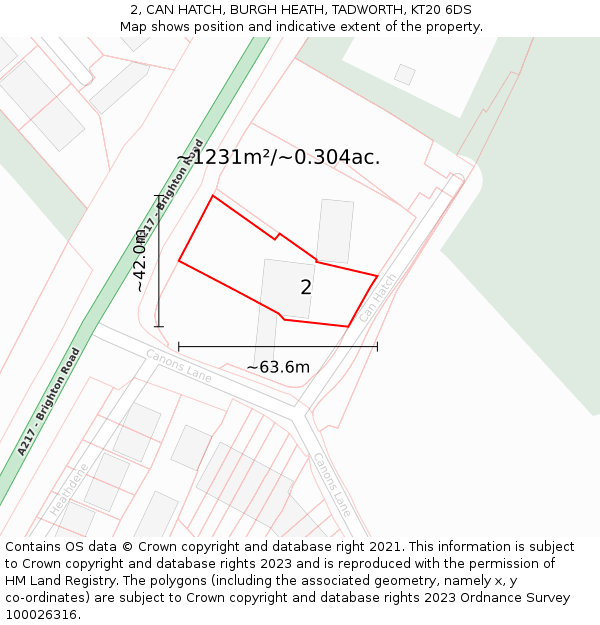 2, CAN HATCH, BURGH HEATH, TADWORTH, KT20 6DS: Plot and title map