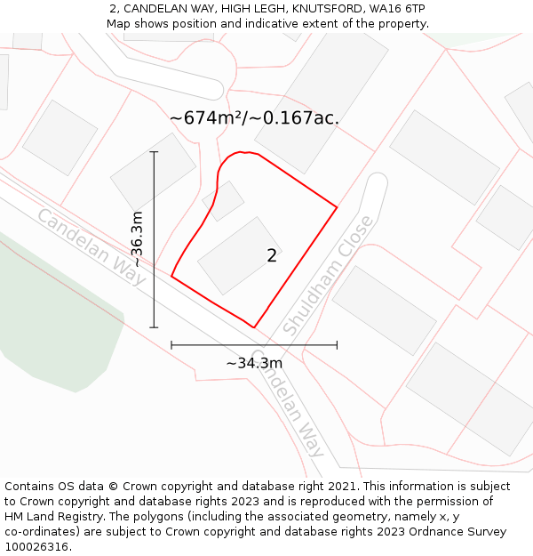 2, CANDELAN WAY, HIGH LEGH, KNUTSFORD, WA16 6TP: Plot and title map