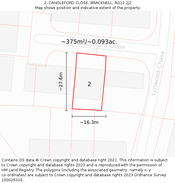 2, CANDLEFORD CLOSE, BRACKNELL, RG12 2JZ: Plot and title map