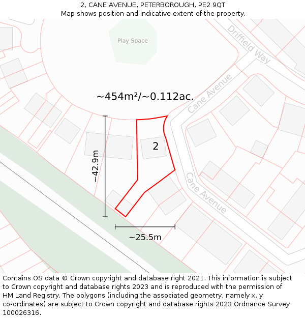 2, CANE AVENUE, PETERBOROUGH, PE2 9QT: Plot and title map