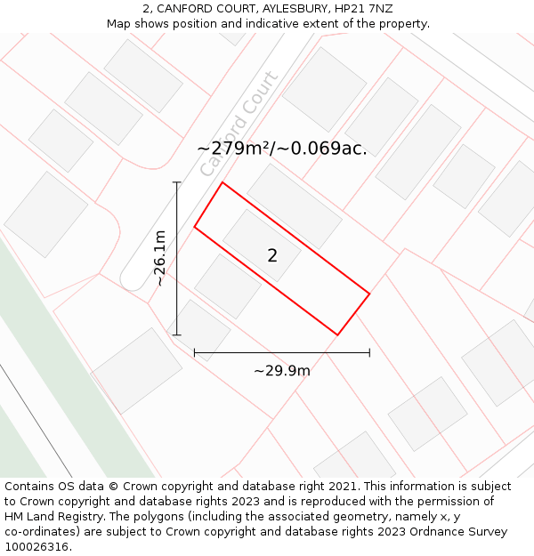 2, CANFORD COURT, AYLESBURY, HP21 7NZ: Plot and title map