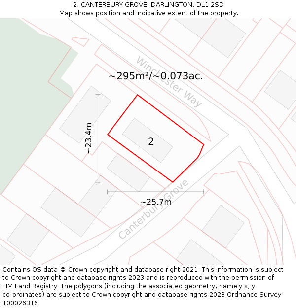 2, CANTERBURY GROVE, DARLINGTON, DL1 2SD: Plot and title map