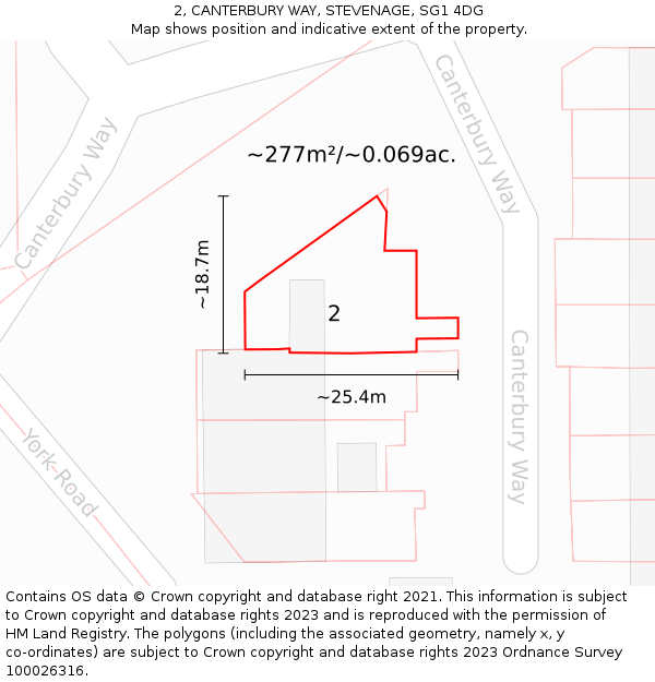 2, CANTERBURY WAY, STEVENAGE, SG1 4DG: Plot and title map