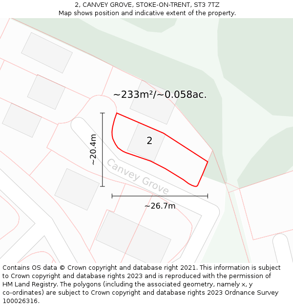 2, CANVEY GROVE, STOKE-ON-TRENT, ST3 7TZ: Plot and title map