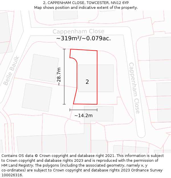 2, CAPPENHAM CLOSE, TOWCESTER, NN12 6YP: Plot and title map