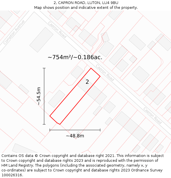 2, CAPRON ROAD, LUTON, LU4 9BU: Plot and title map