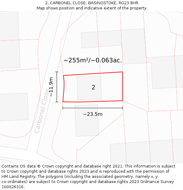 2, CARBONEL CLOSE, BASINGSTOKE, RG23 8HR: Plot and title map