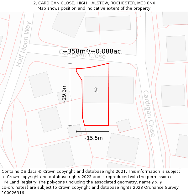 2, CARDIGAN CLOSE, HIGH HALSTOW, ROCHESTER, ME3 8NX: Plot and title map