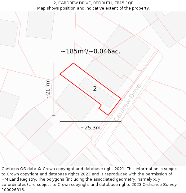 2, CARDREW DRIVE, REDRUTH, TR15 1QF: Plot and title map