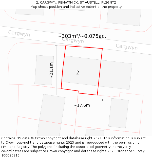 2, CARGWYN, PENWITHICK, ST AUSTELL, PL26 8TZ: Plot and title map