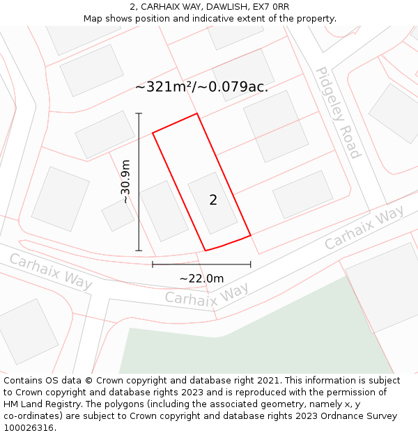 2, CARHAIX WAY, DAWLISH, EX7 0RR: Plot and title map