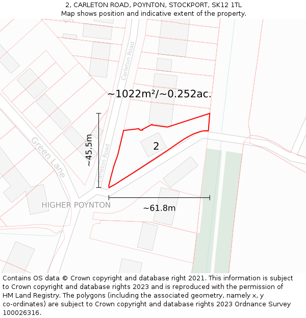 2, CARLETON ROAD, POYNTON, STOCKPORT, SK12 1TL: Plot and title map