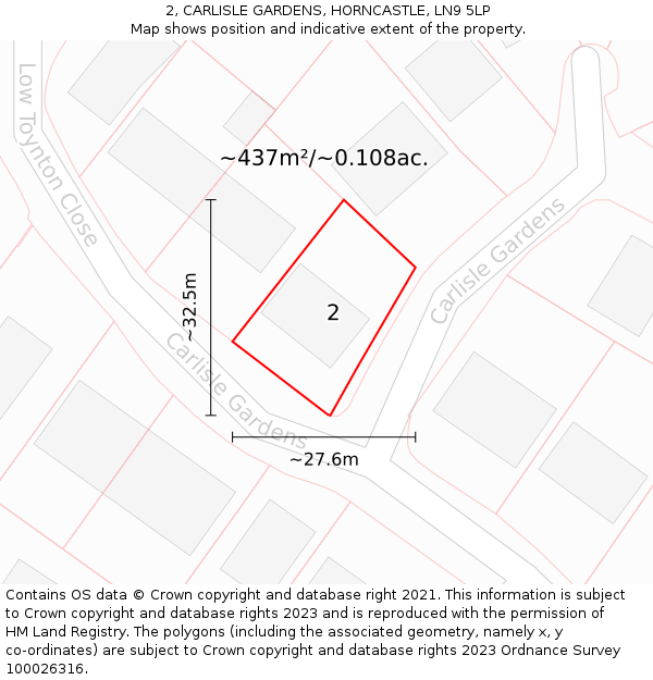 2, CARLISLE GARDENS, HORNCASTLE, LN9 5LP: Plot and title map