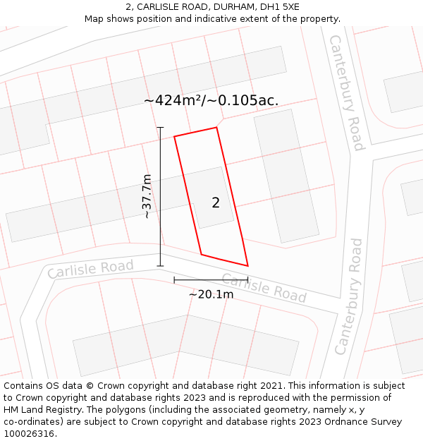 2, CARLISLE ROAD, DURHAM, DH1 5XE: Plot and title map