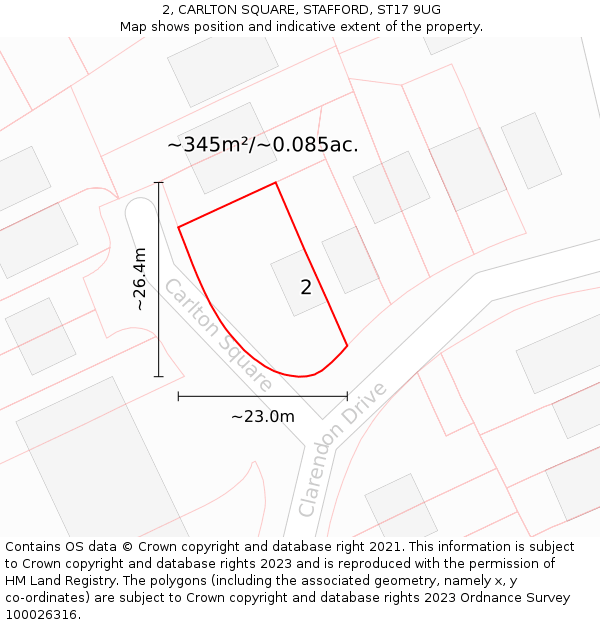 2, CARLTON SQUARE, STAFFORD, ST17 9UG: Plot and title map