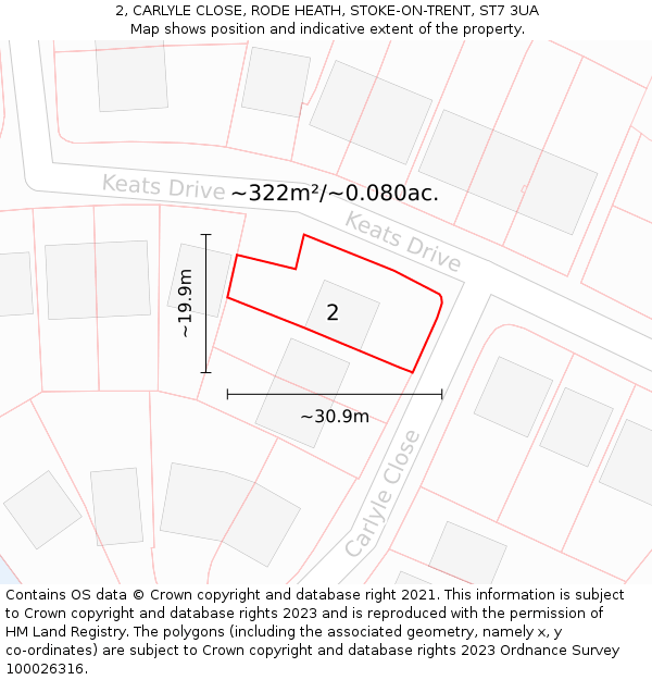 2, CARLYLE CLOSE, RODE HEATH, STOKE-ON-TRENT, ST7 3UA: Plot and title map