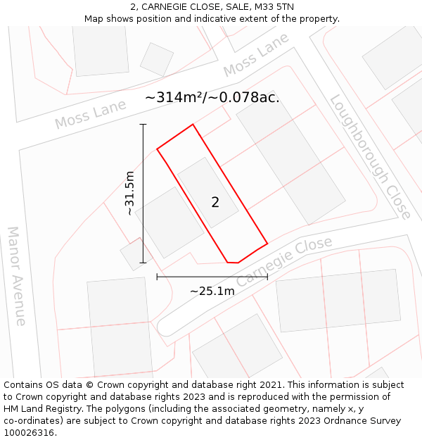 2, CARNEGIE CLOSE, SALE, M33 5TN: Plot and title map