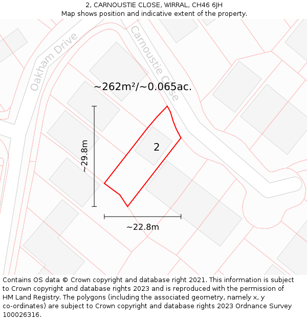 2, CARNOUSTIE CLOSE, WIRRAL, CH46 6JH: Plot and title map