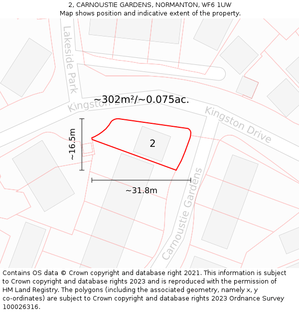 2, CARNOUSTIE GARDENS, NORMANTON, WF6 1UW: Plot and title map