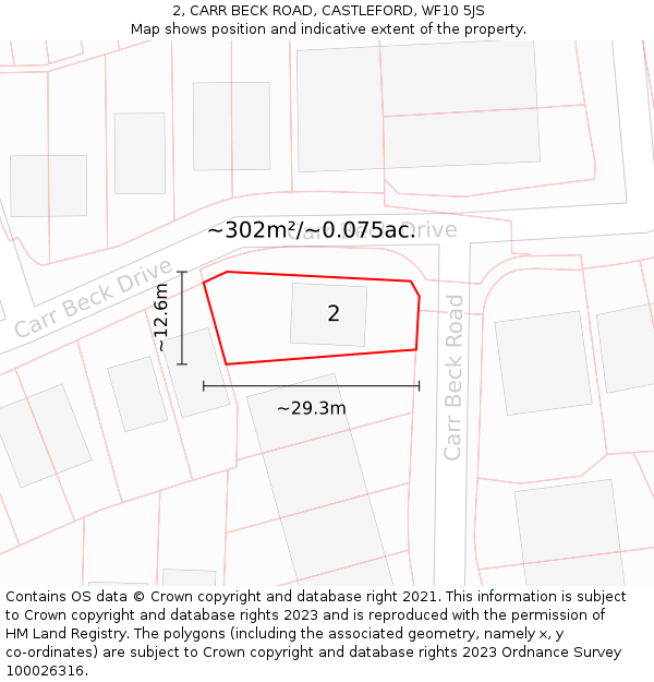 2, CARR BECK ROAD, CASTLEFORD, WF10 5JS: Plot and title map