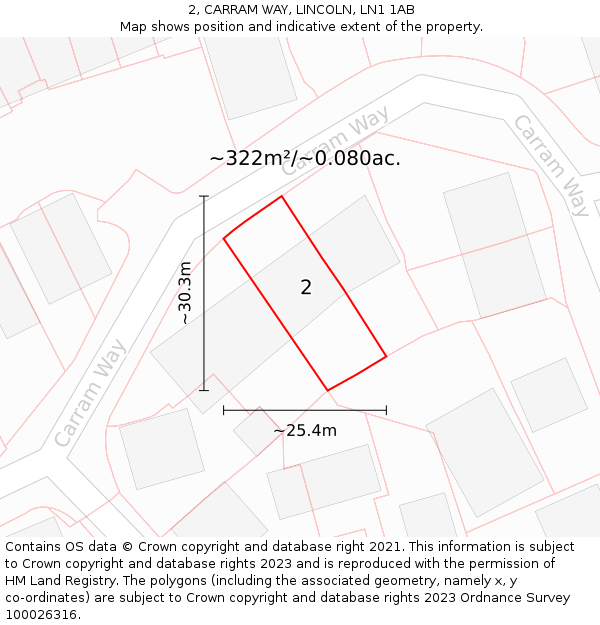 2, CARRAM WAY, LINCOLN, LN1 1AB: Plot and title map