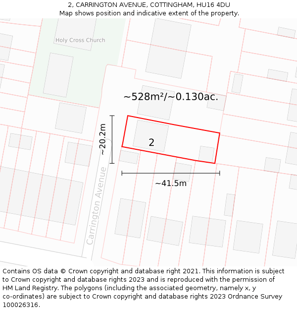 2, CARRINGTON AVENUE, COTTINGHAM, HU16 4DU: Plot and title map