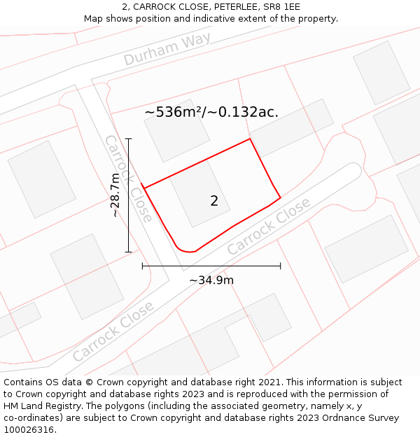 2, CARROCK CLOSE, PETERLEE, SR8 1EE: Plot and title map