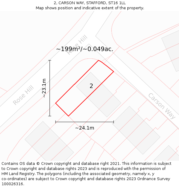 2, CARSON WAY, STAFFORD, ST16 1LL: Plot and title map