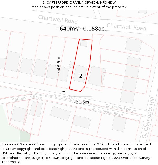 2, CARTERFORD DRIVE, NORWICH, NR3 4DW: Plot and title map