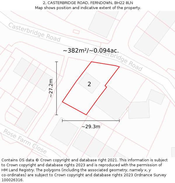 2, CASTERBRIDGE ROAD, FERNDOWN, BH22 8LN: Plot and title map