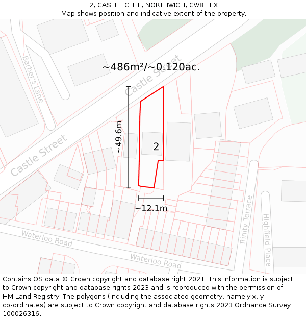 2, CASTLE CLIFF, NORTHWICH, CW8 1EX: Plot and title map