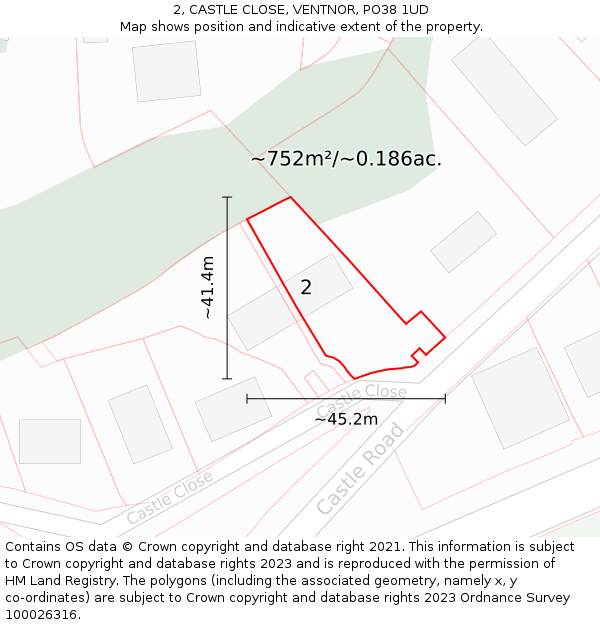 2, CASTLE CLOSE, VENTNOR, PO38 1UD: Plot and title map