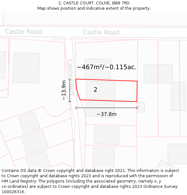2, CASTLE COURT, COLNE, BB8 7RD: Plot and title map