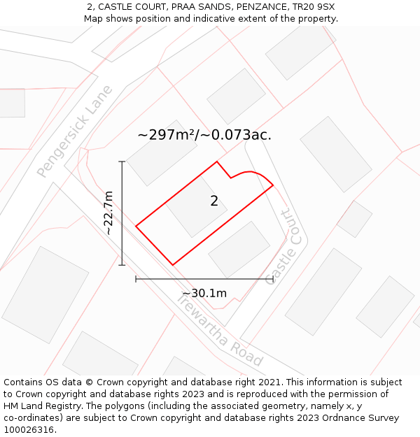 2, CASTLE COURT, PRAA SANDS, PENZANCE, TR20 9SX: Plot and title map